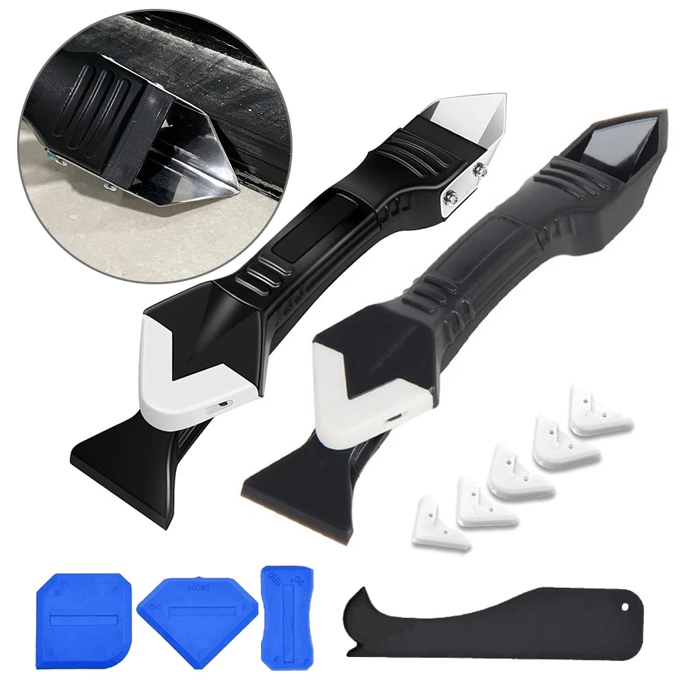 5 In 1 Silicone Remover Caulk Finisher Sealant Smooth Scraper Grout Kit Tools with Seam Tape Plastic Hand Tools Set Accessories