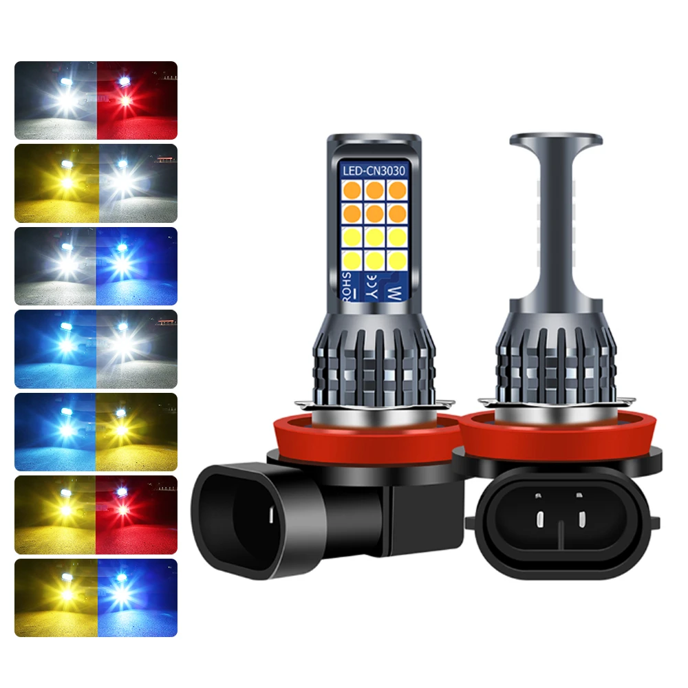 2PCS Dual Color H16 LED Fog Light 3030 24SMD H8 H11 H3 H7 9005 9006 LED Car Front Fog Lamp Bulb 12V Modified Противотуманныеогни