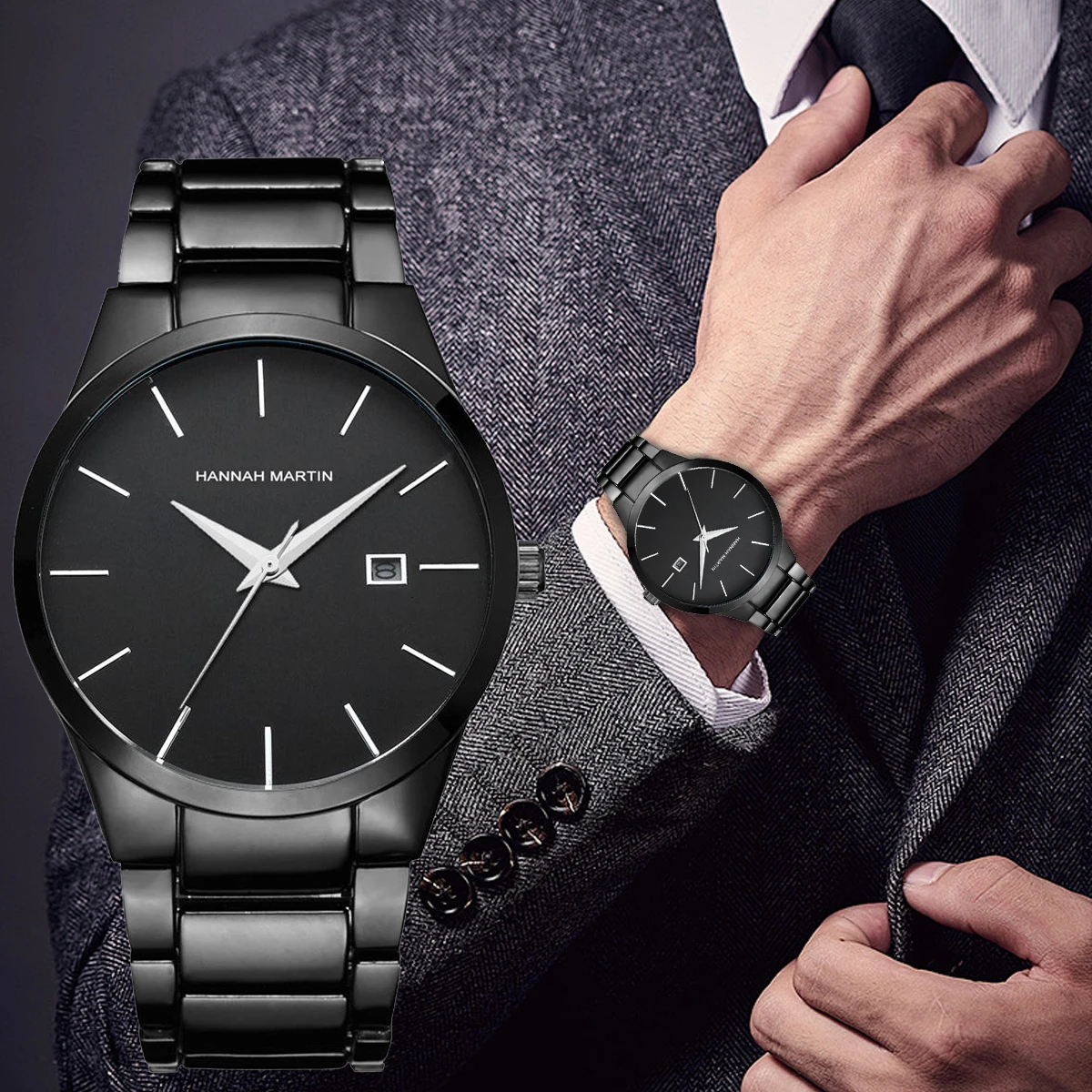 Men Watch Top Brand Luxury Calendar Stainless Steel Quartz Fashion Business Full Black Waterproof Watches Relogio Masculino