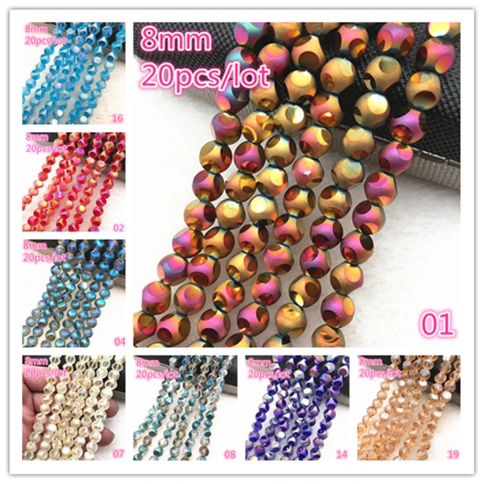 NEW 20pcs 8mm Austria Crystal Earrings Choker Bead Glass Bead Spacer Bead For Jewelry Making Necklace