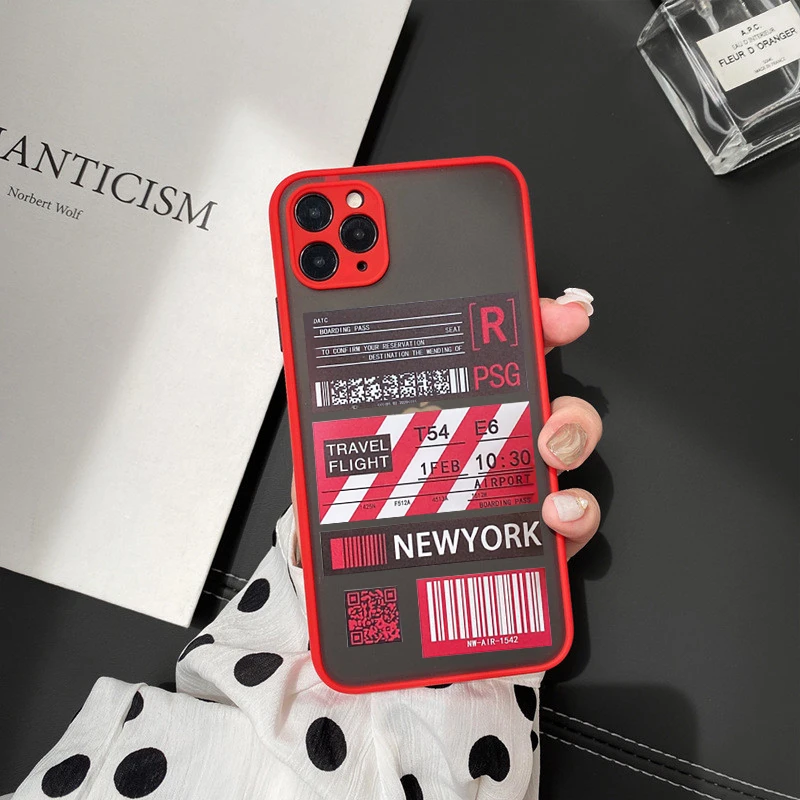 JAMULAR Fashion Art Travel Label Phone Case For iPhone 13 12 11 Pro XS MAX 7 XR SE2 8 6Plus Clear Ticket Hard Cover Matte Fundas