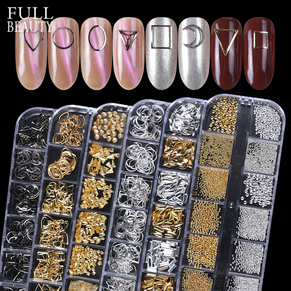 12 Grids Metal Rivet Nail Art Decoration Studs Mix Style Stars Moon Gold Silver Strass Jewelry DIY 3D Charms Accessories CH772