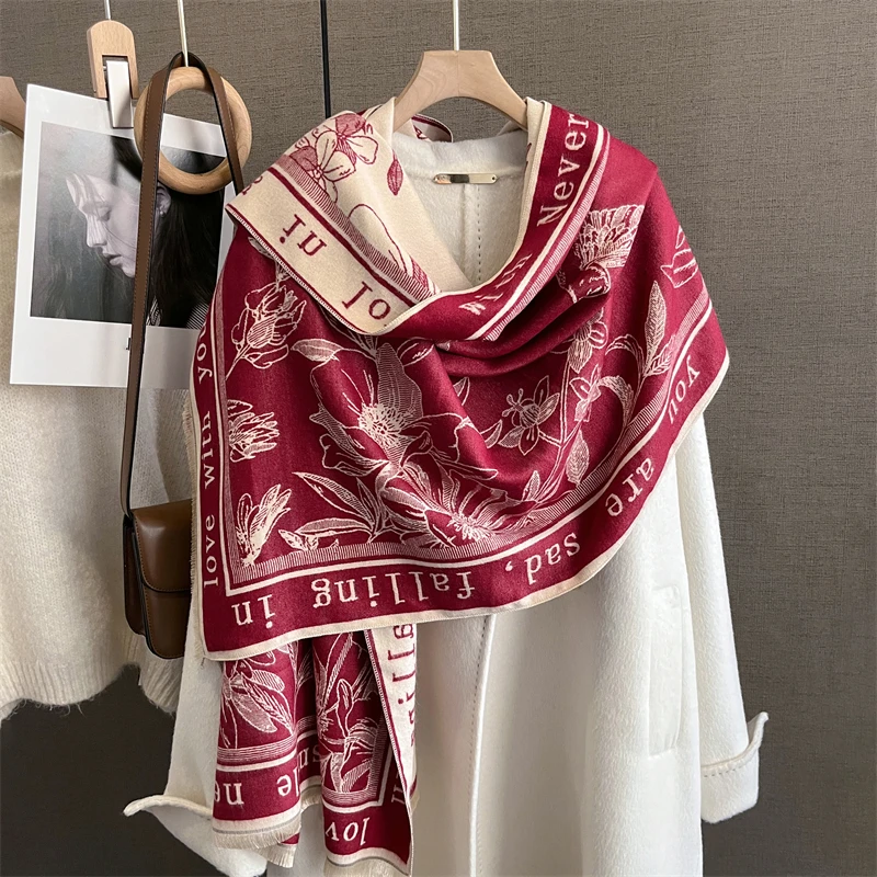 Animal Print Winter Cashmere Scarf Women 2021 New Thick Warm Shawls and Wraps Brand Designer Horse Printed Pashmina Blanket Cape