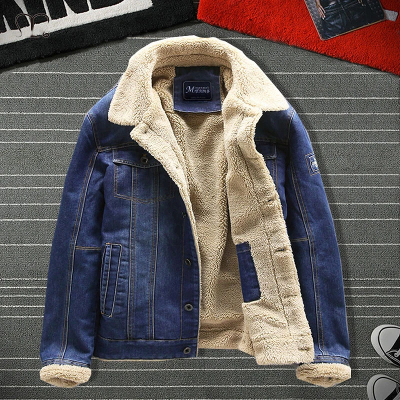 Jean Jacket Men Thick Streetwear Denim Bomber Jackets Coat Male Vintage Blue Men's Outwear Plus Velvet Single Breasted Windbreak