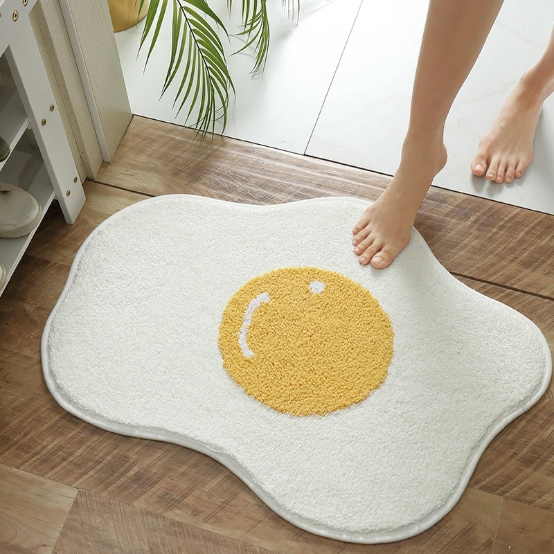 Poached Egg Bath Mat Non-slip Bathroom Doormat Cartoon Carpets Entrance Area Rugs Washable Balcony Floor Mats Chic Room Decor