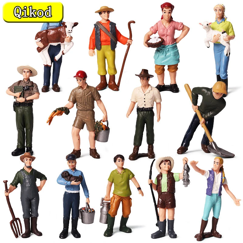 Hot 1:25 Scale Farm Human Figure Worker Farmer Action Figure PVC People Model Figurine Decor Accessories Toys for Children Gift