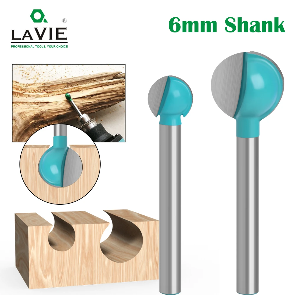 LAVIE 1pc 6mm Shank Ball Nose Round Carving Bit Cove CNC Milling Bit Radius Core Tungsten Carbide Router Bit for Wood MC06003