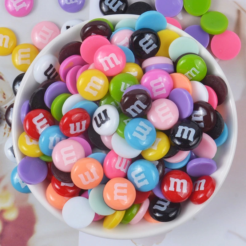 20Pcs Kawaii M Beans Flat back Resin Cabochon Round Candy Fake Food DIY Embellishments for Scrapbooking Phone Deco Parts 15mm