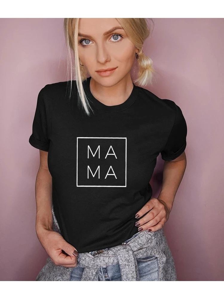 Mama Square Print Women Summer T-shirt Mom Life Short Sleeve Graphic Tees Gift for Mother Female Harajuku Tshirt Camisas Mujer