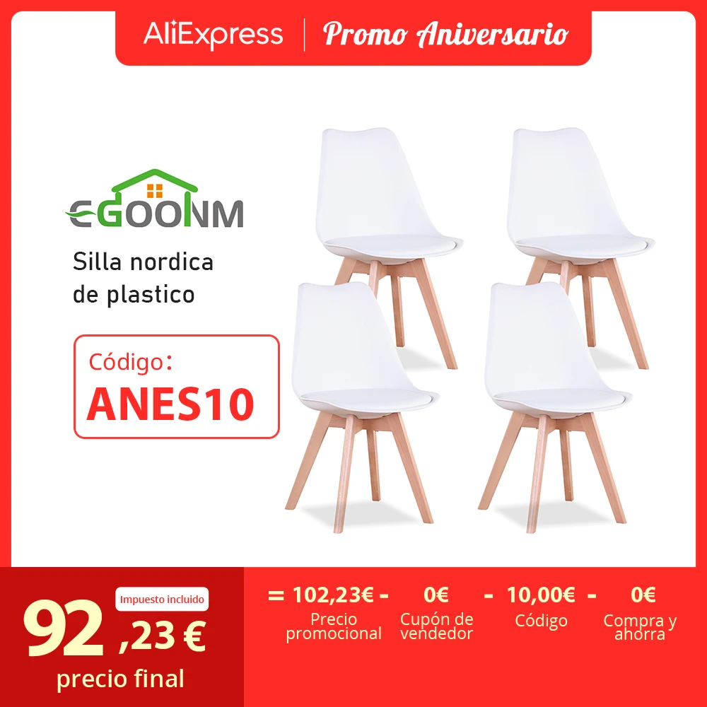 Set of 4 Modern Dining Chair Inspired Solid Wood Plastic Padded Seat with Cushion Retro Style Kitchen Chair for Dining Room