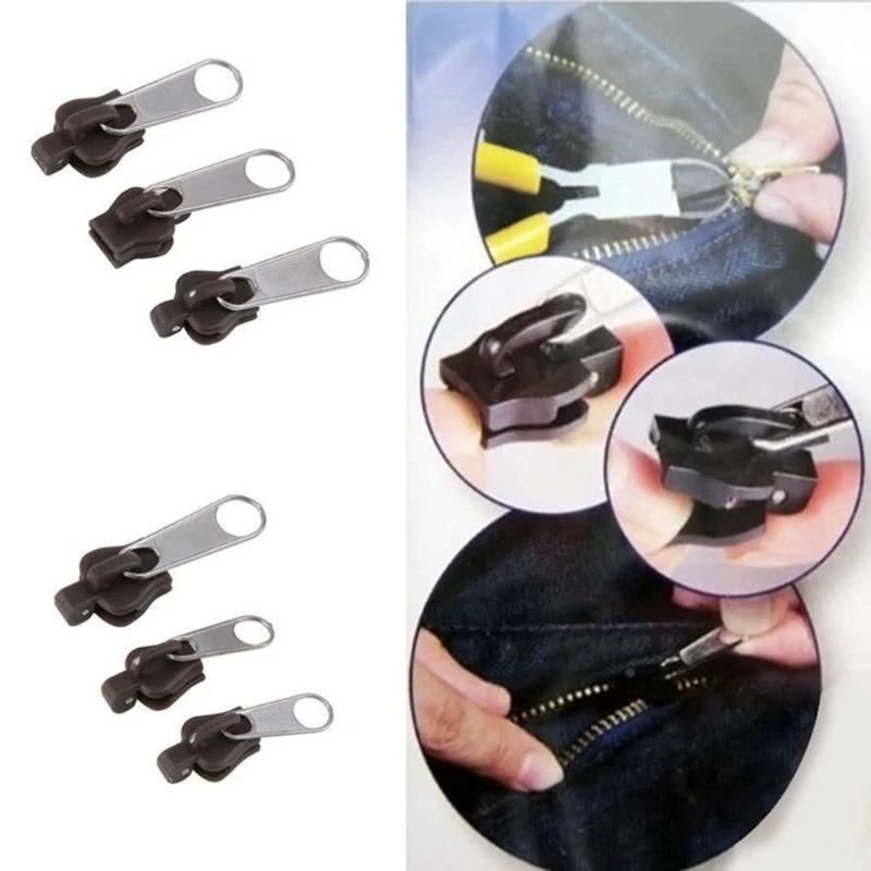 12/6Pcs 3 Sizes Universal Instant Fix Zipper Repair Kit Replacement Zip Slider Teeth Rescue New Design Zippers Sewing Clothes