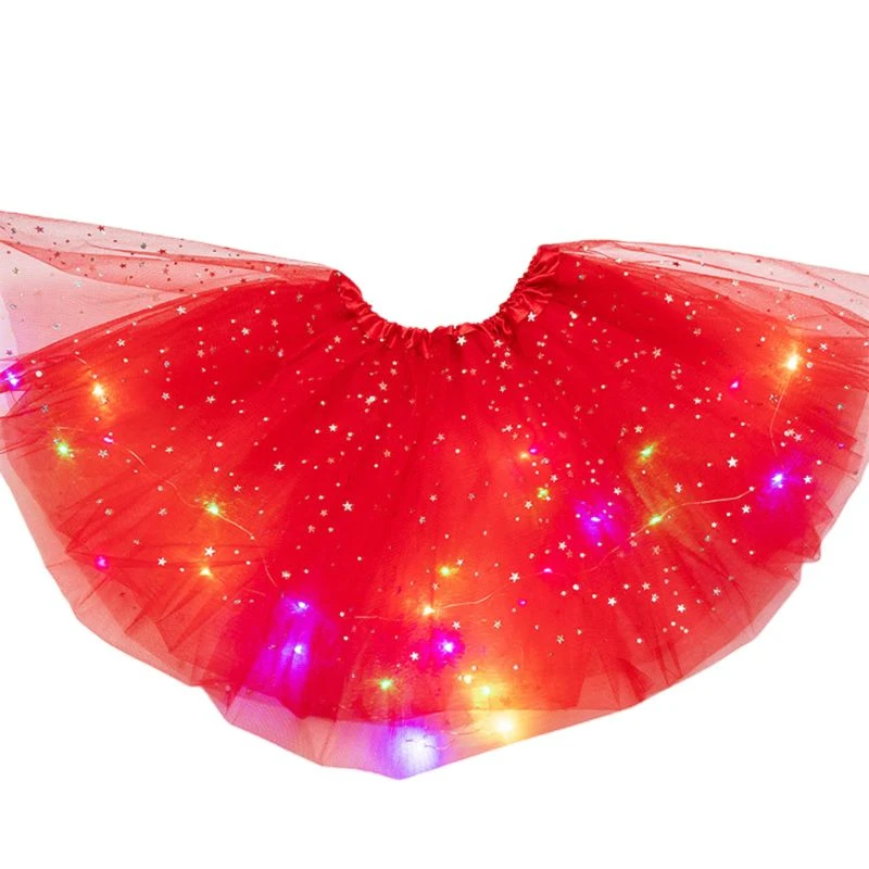 Women Girls Kids Neon LED Tutu Skirt Party Stage Dance Wear Pleated Layered Tulle Light Up Short Dress Wings for 3-12 years old