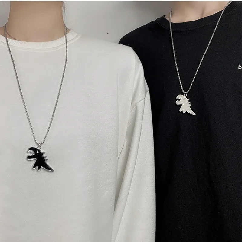 Cartoon Dinosaur Pendant Necklace for Women Men O-shape Alloy Chains on The Neck Fashion Hip Hop Couple Chain Necklaces Jewelry