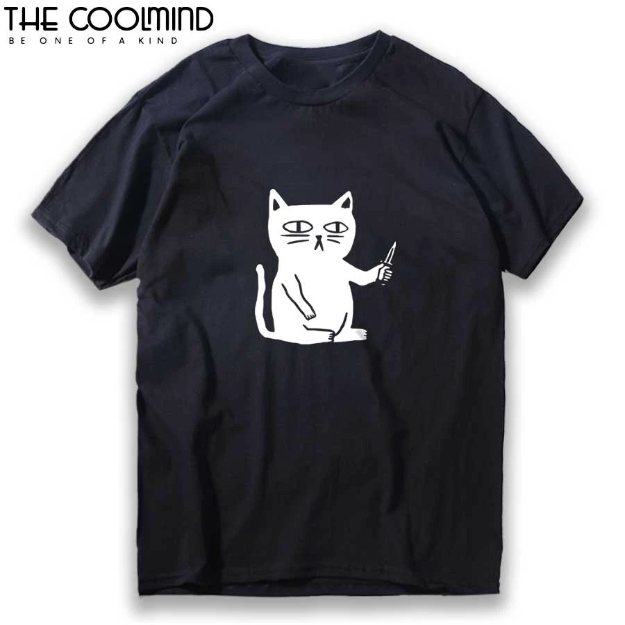 COOLMIND 100% cotton cool summer loose men T shirt casual short sleeve cat print men tshirt male summer t-shirt tops tee shirts