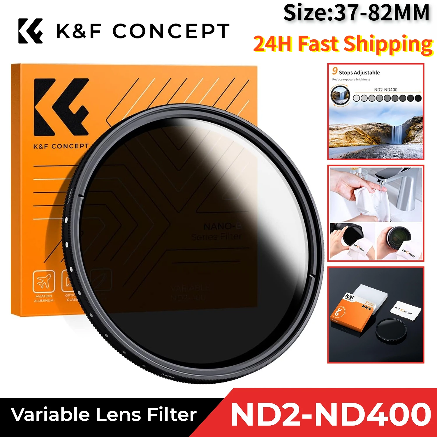 K&F CONCEPT 52MM 55MM 58MM 62MM 67MM 72MM 77MM Slim Fader Variable ND Lens Filter Adjustable ND2 to ND400 Neutral Density