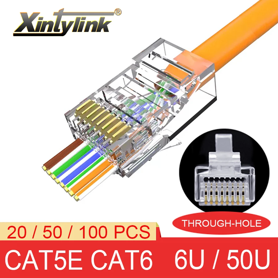 xintylink rj45 connector cat6 50U/6U ethernet cable plug cat5e utp 8P8C rj 45 cat 6 network modular lan jack cat5 keystone ends