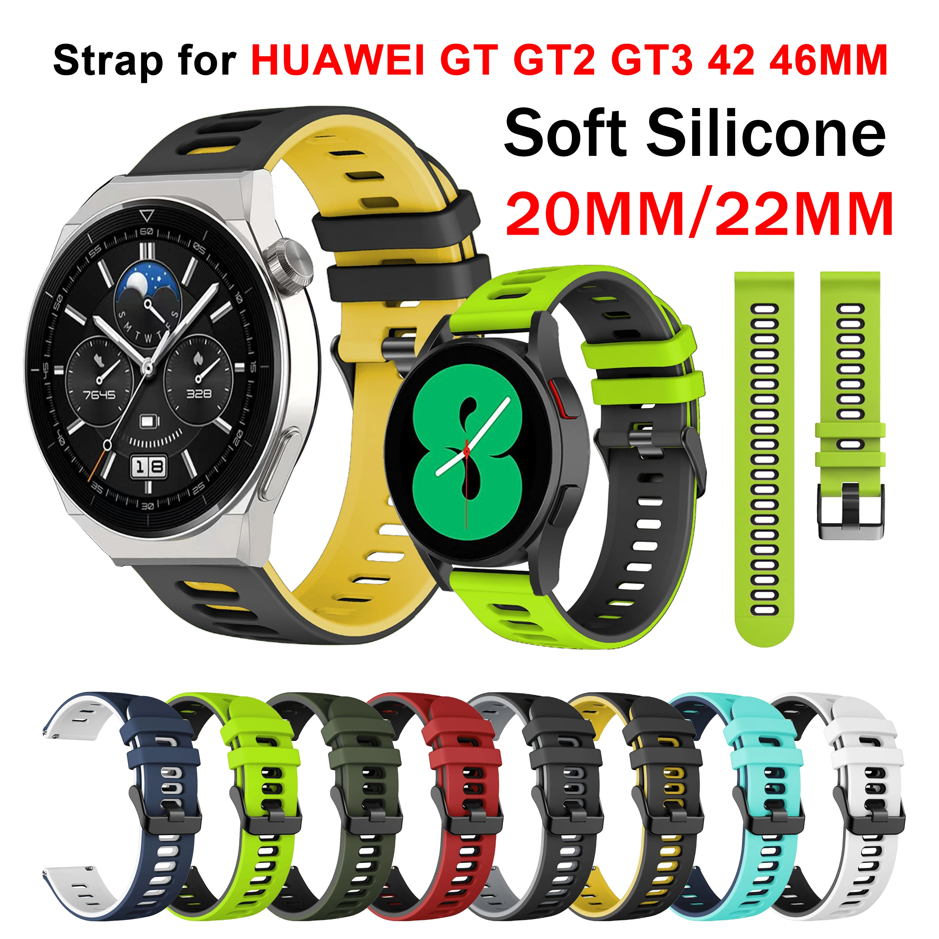 20mm 22mm Soft Silicone Sport Strap For huawei gt 2 Pro Bracelet For HUAWEI WATCH GT 2 Watchband Band For Samsung Galaxy Watch 4