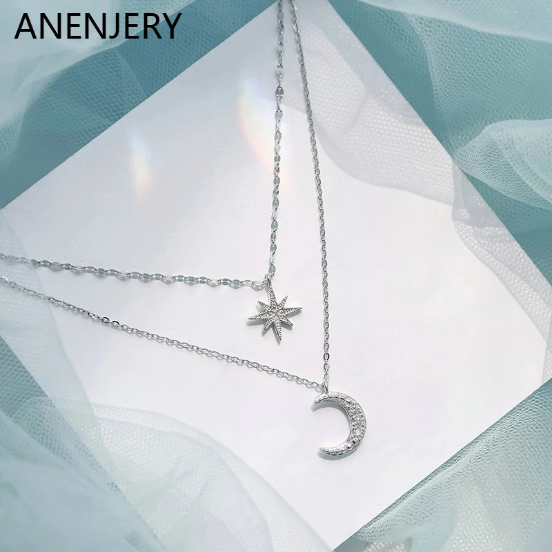 Fashion Simple Double Layer Star Moon Charm Necklace Delicate Clavicle Chain Zircon Necklace For Women Jewelry S-N576