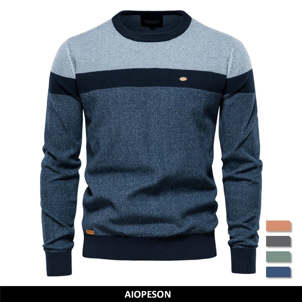 AIOPESON Spliced Cotton Sweater Men Casual O-neck High Quality Pullover Knitted Sweaters Male New Winter Brand Mens Sweaters