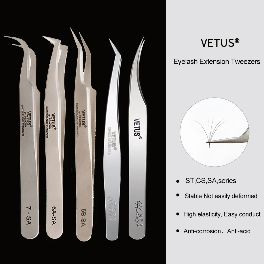 VETUS 1 Pcs volume lash Tweezers Stainless Steel Eyelash Tweezers for Eyelash Extension Eye Makeup Tools SA ST