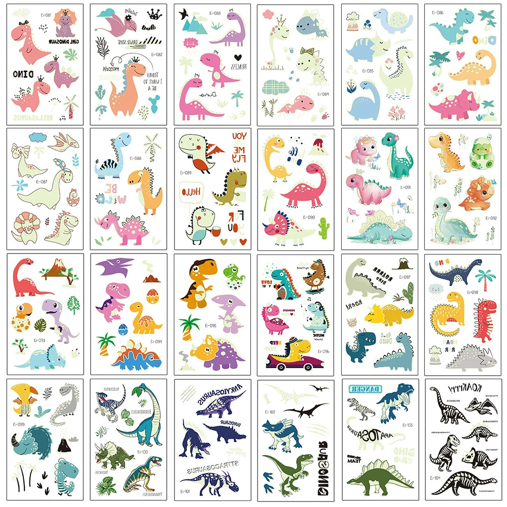 Luminous Dinosaur Kids Tattoo Stickers Cartoon Fun Stickers  Temporary Tattoo on Face Arm Leg for Child Body Art Decoration