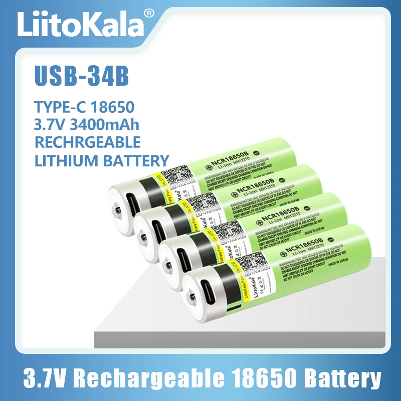 Hot LiitoKala USB 3.7V New Original NCR18650B 3.7 v 3400ma Li-ion USB Rechargeable Battery With LED Indicator Light DC-Charging