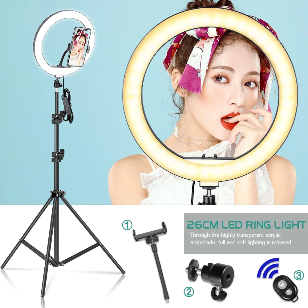 6inch Selfie Desktop Ring Light LED Lamp with Tripod Stand Phone Holder for Live Stream Makeup YouTube Video Photography Studio