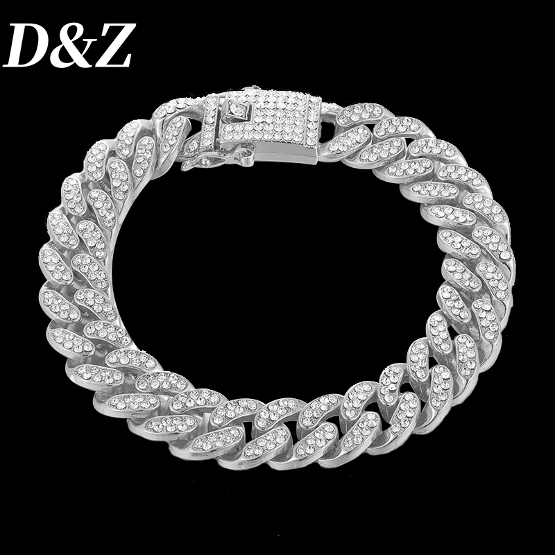 D&Z 8.5 inch Bling Iced Out Cuban Zirconia Cuban Miami Link Homme For Male's Hip Hop Street Bracelets Jewelry