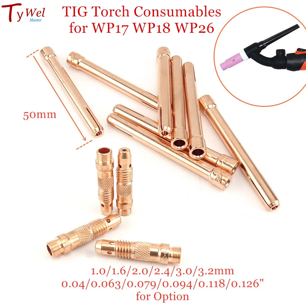 20pcs Argon Welding TIG Torch Consumable 1.0mm 1.6mm 2.0mm 2.4mm 3.0mm 3.2mm WP17 WP18 WP26 TIG Tungstens Electrodes Collet