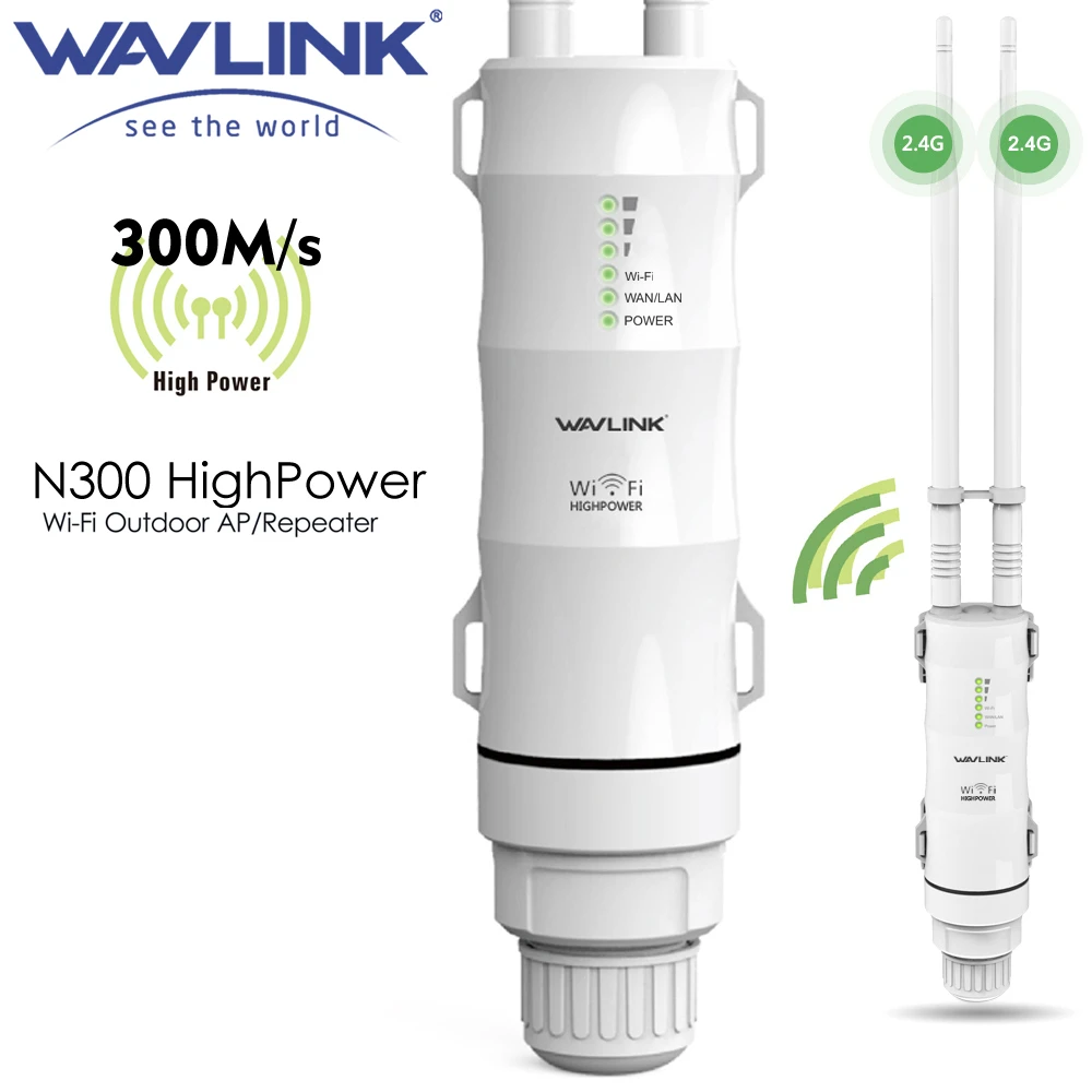 Wavlink N300 High Power Outdoor Weatherproof 30dbm Wireless Wifi Router/AP Repeater/Extender 2.4G 15KV Outer Detachable Antenna