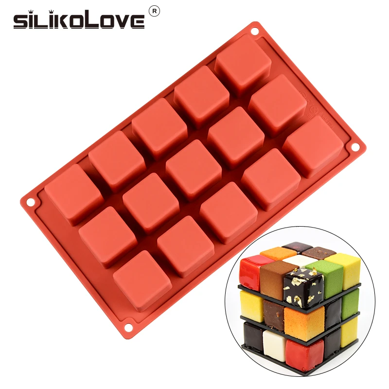 SILIKOLOVE New 15 Cavity Cube Square Shape Silicone Mold for Cake Decorating Tools DIY Dessert Cake Moulds For Kitchen Baking