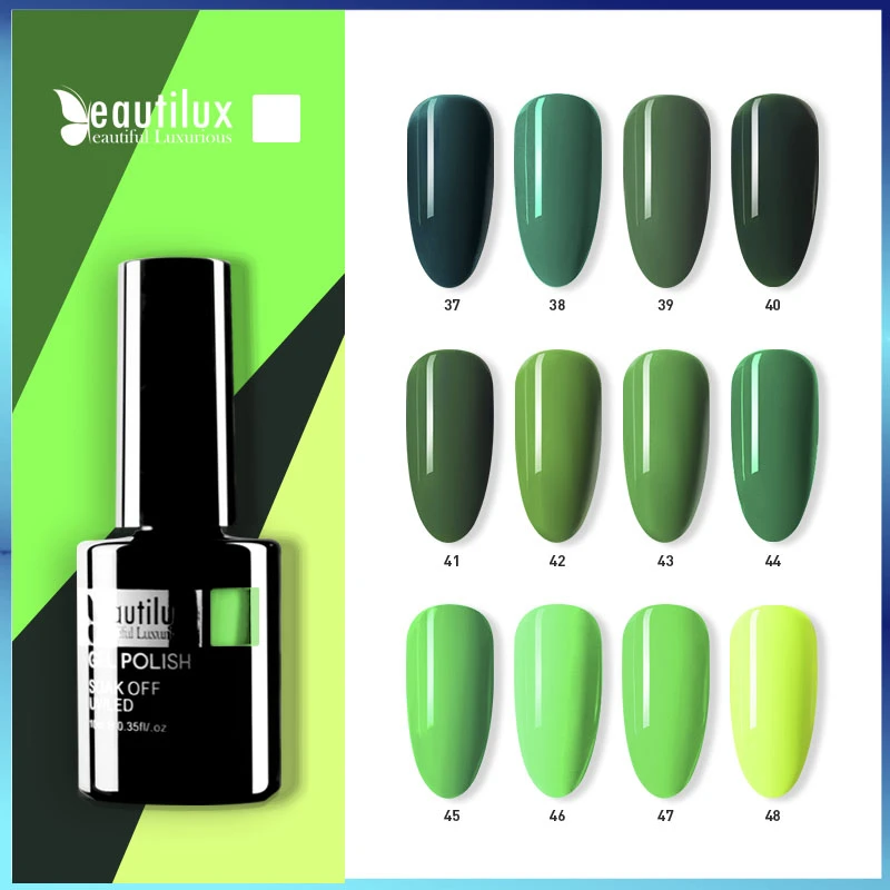 Beautilux 1pc Army Grass Neon Green Color Nail Gel Polish Summer Spring Soak Off UV LED Gel Varnish Nails Lacquer 10ml