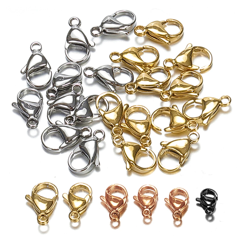 20pcs 9/10/12/15mm Stainless Steel Lobster Clasps Jewelry Finding DIY Clasp Hooks Necklace & Bracelet Chain Jewelry Components