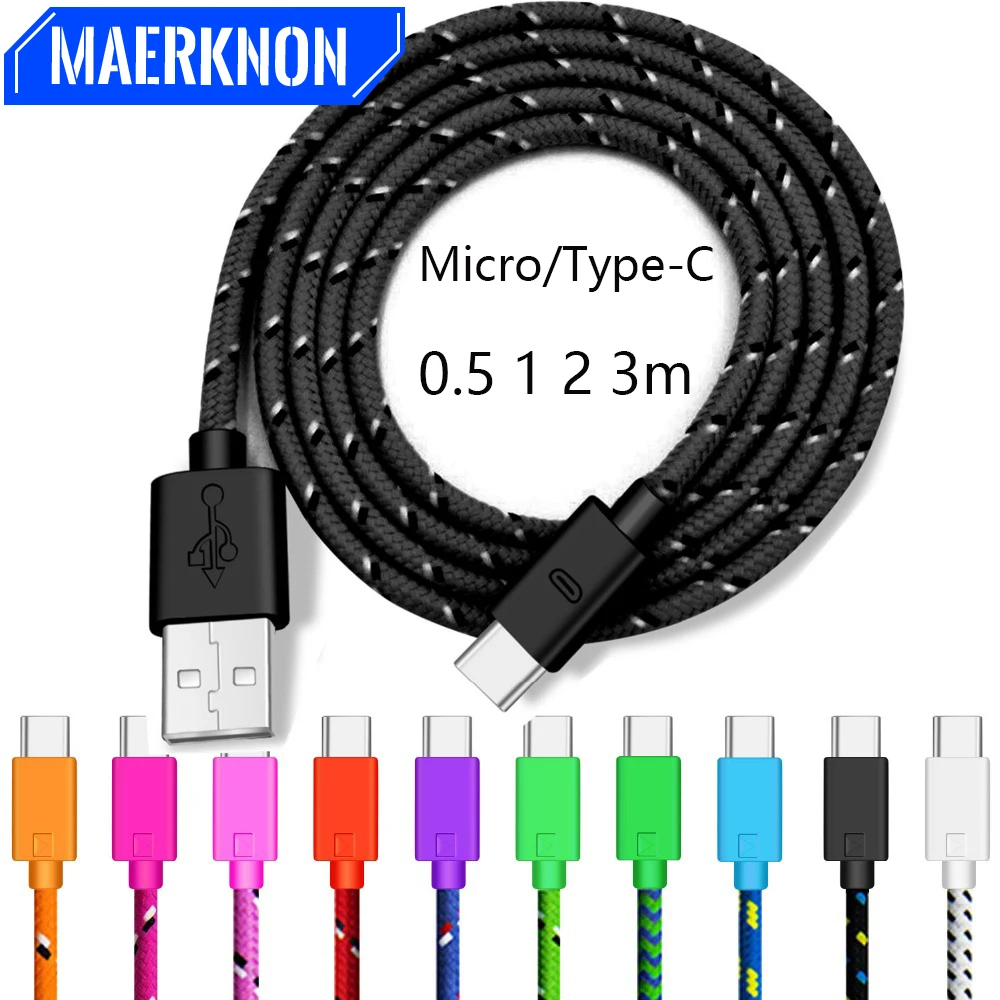 Micro USB Cable USB Type C Cable for Samsung S20 S21 Xiaomi Nylon Braided Mobile Phone Fast Charging For Android Type-C Charger