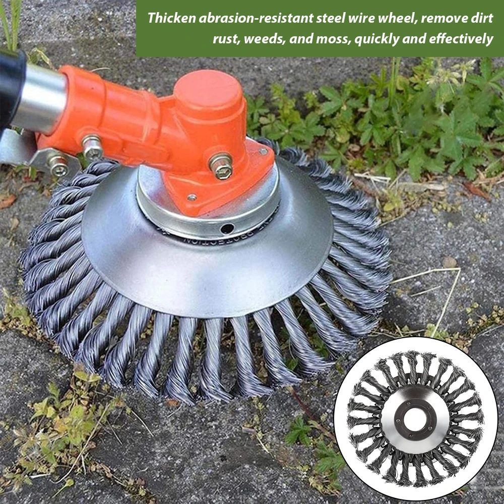 Steel Wire Wheel Lawn Mower Brush Disc Grass Trimmer Head Brushcutter Grass Weed Cutting Rusting Dust Removal Plate Garden Tools