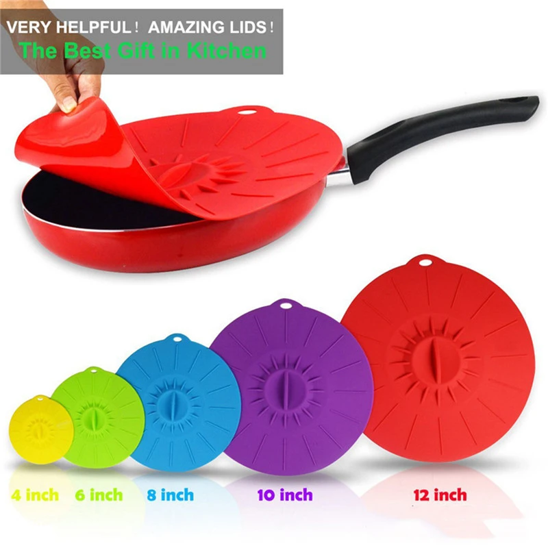 Set of 5 Silicone Microwave Bowl Cover Food Wrap Bowl Pot Lid Food Fresh Cover Pan Lid Stopper Bowl Covers Cooking Kitchen Tools