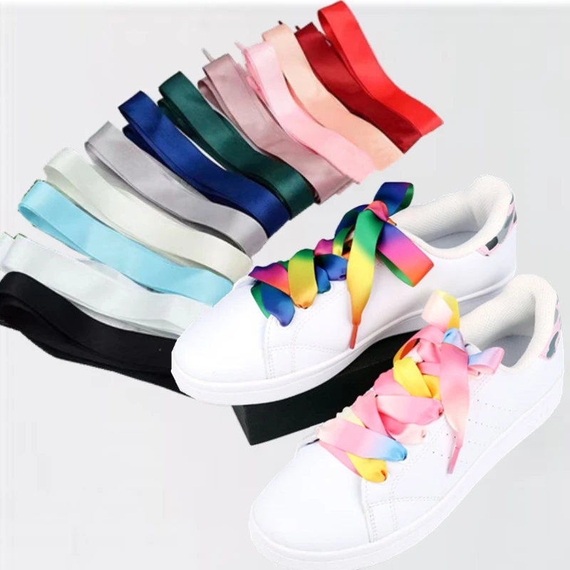 New 22 Color 2 cm Width Satin Silk Ribbon Shoelaces 80/100/120/140/160 cm Length Sneaker Sport Shoes Lace Drop Shipping