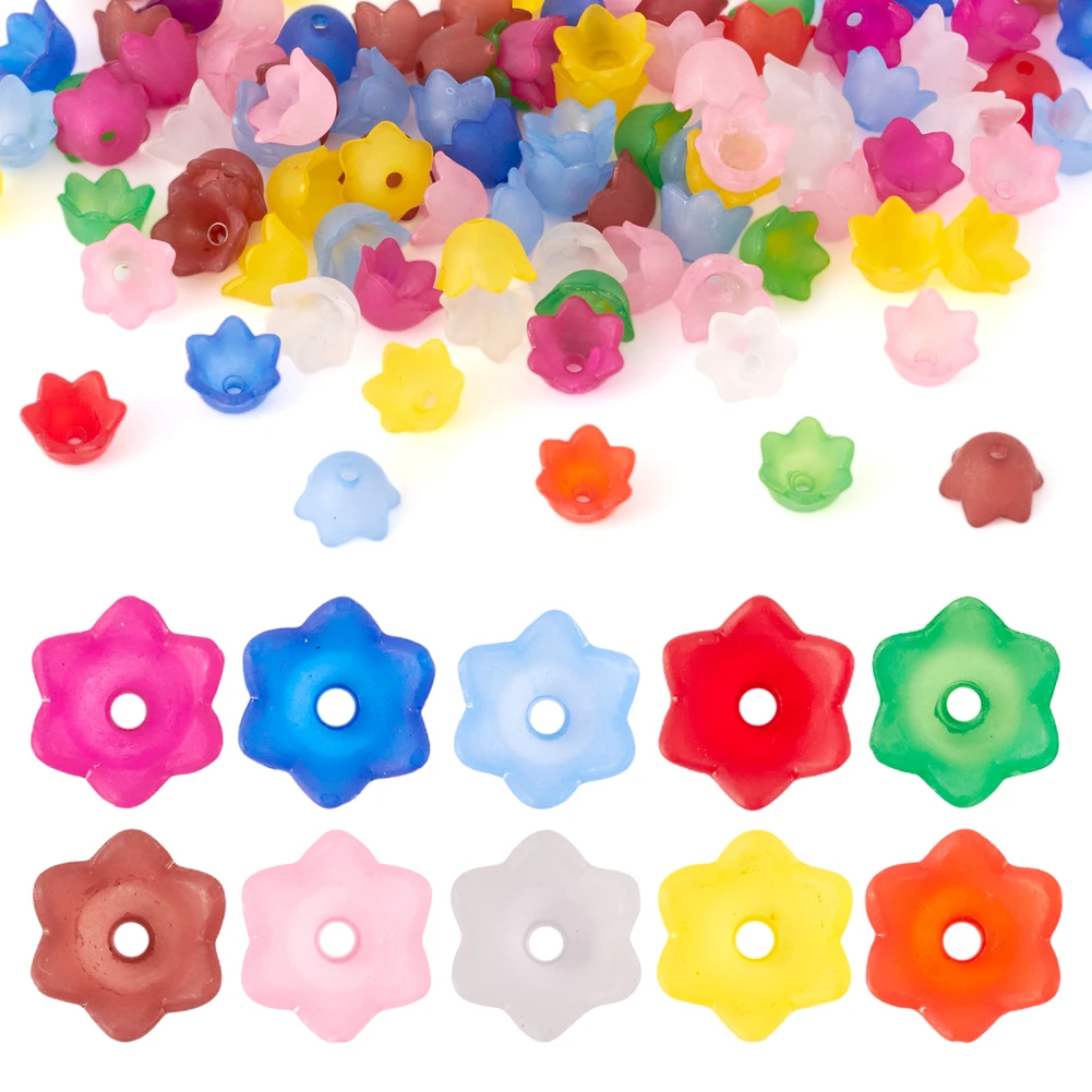 100pcs 10x6mm Flower Acrylic Beads Transparent Frosted Multi Colors for Jewelry Making DIY Accessories Findings Hole: 1.5mm