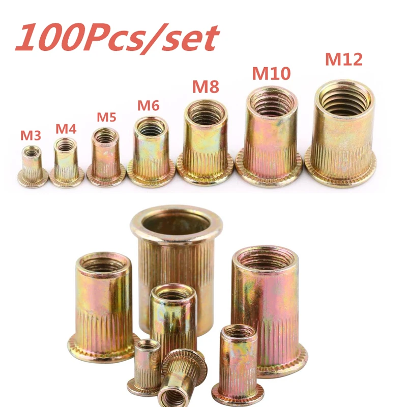 100Pcs Multi Size Rivet Nuts Stainless Steel Rivnuts Blindnuts Nutserts Nuts Insert Rivet M3 M4 M5 M6 M8 M10 M12