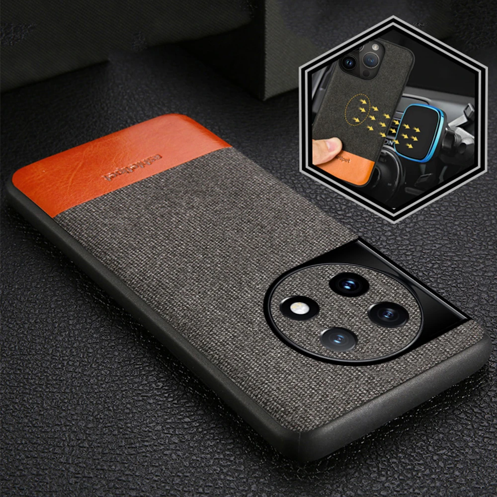 Man business Magnetic case for oneplus 8 Pro 7T 8t 9 pro 9R nord 2 nord CE 5G n10 6 6t 7 5t 5 fabric shockproof Car Holder cover