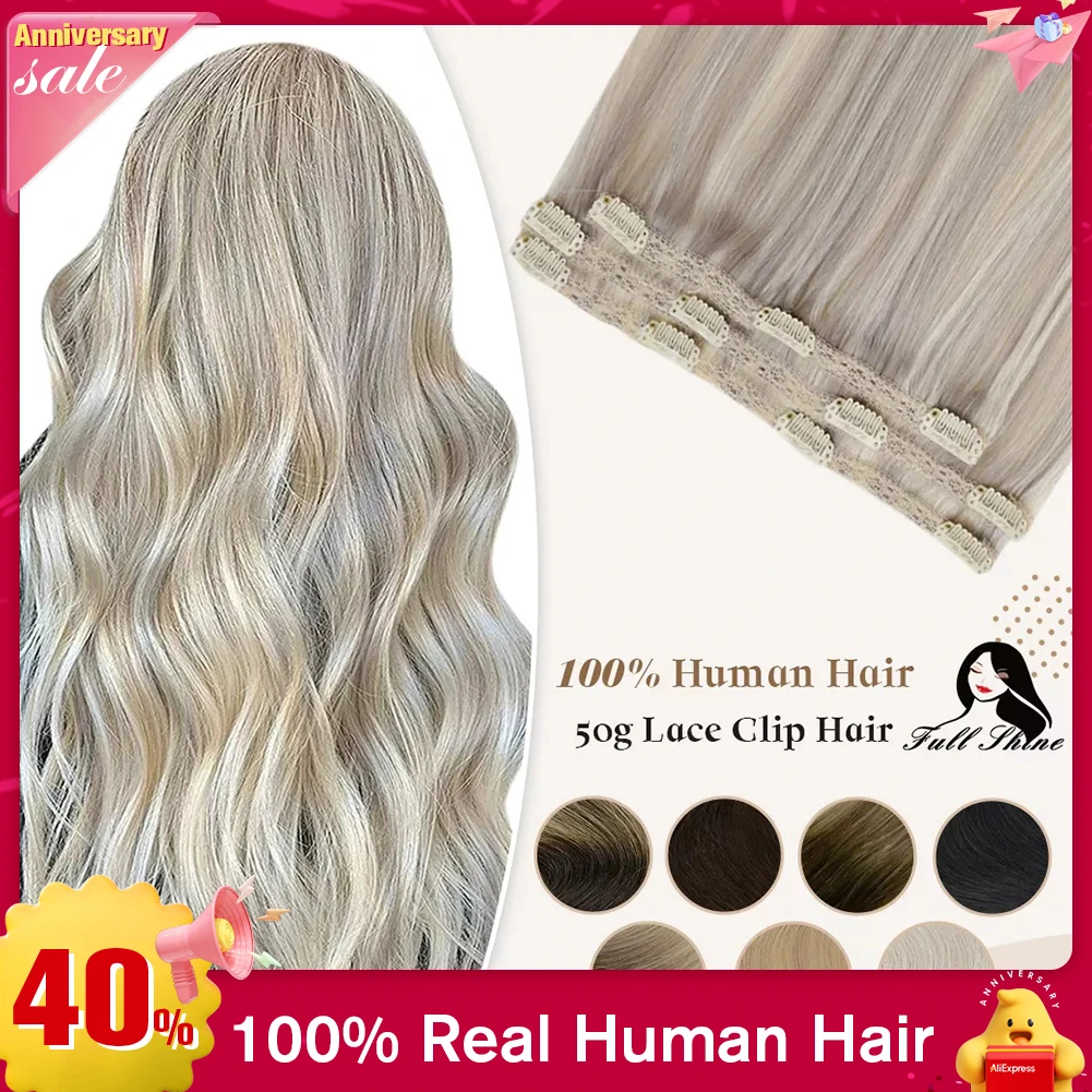 Full Shine 50 Grams Clip On Human Hair Extensions Ombre Color 3Pcs 100% Machine Remy Human Hair Hairpins Clip In Hair Extensions