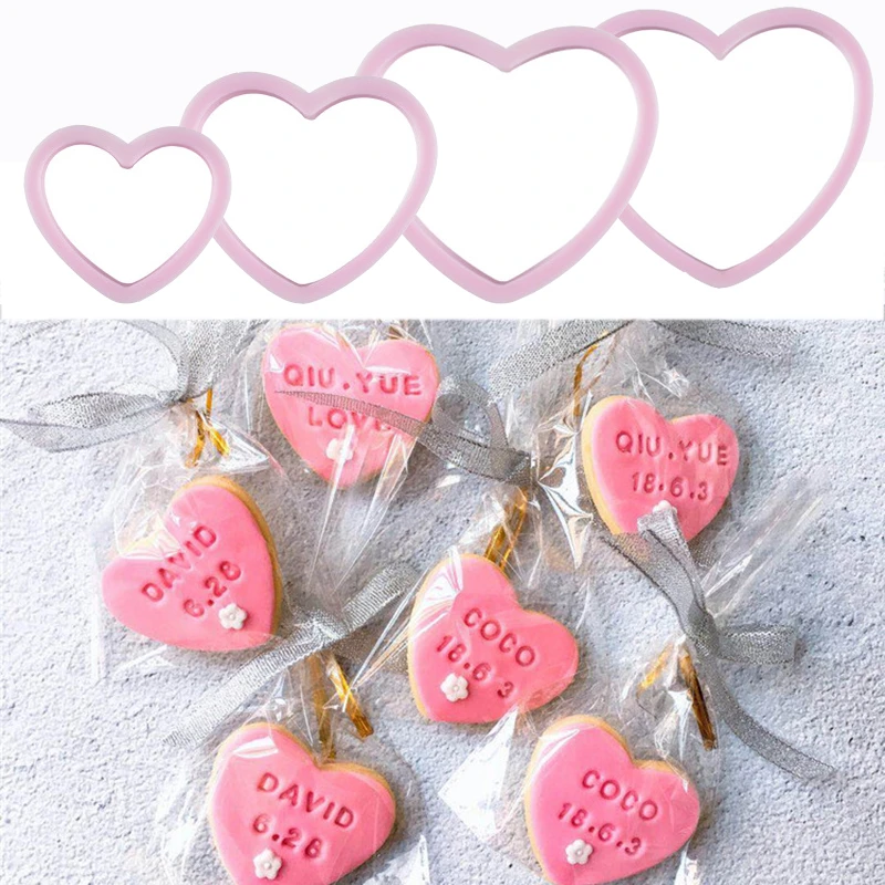 4pcs/set Cookie Cutter Heart Shape Biscuit Maker Pastry Cutter Plastic Baking Mould Fondant Sugarcraft Mold Bakeware