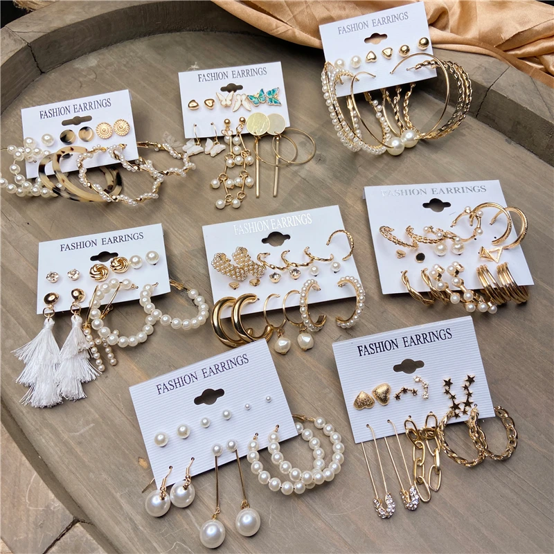 Fashion Gold Hoop Earrings Set Women Pearl Hoop Earrings Oversize Metal Circle Punk Earring 2020 Female Fashion Jewelry