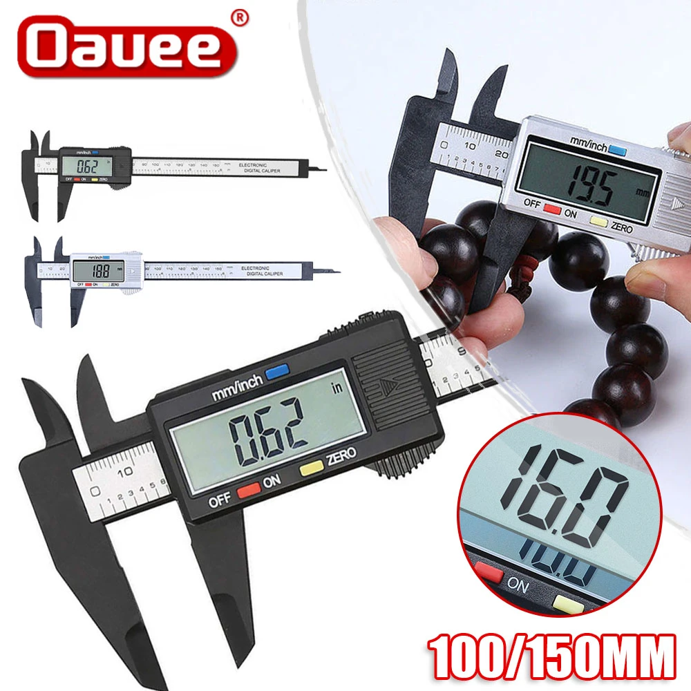 Electronic Plastic Digital Caliper Carbon Fiber Vernier Caliper Gauge Micrometer Measuring Tool Digital Ruler 150mm 100mm 6 Inc