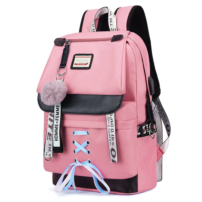 Large Green Backpacks Women School Backpack for Teenage Girls USB School Bag Canvas Middle Junior High College Student Bagpack