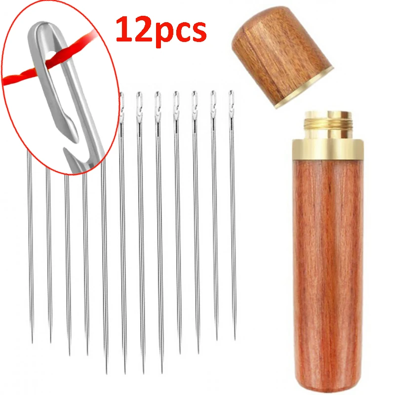 12Pcs/set Blind Threading Needle for Sewing Household Apparel Manual DIY Jewerly Beading Needles Big Hole Stainless Steel Needle