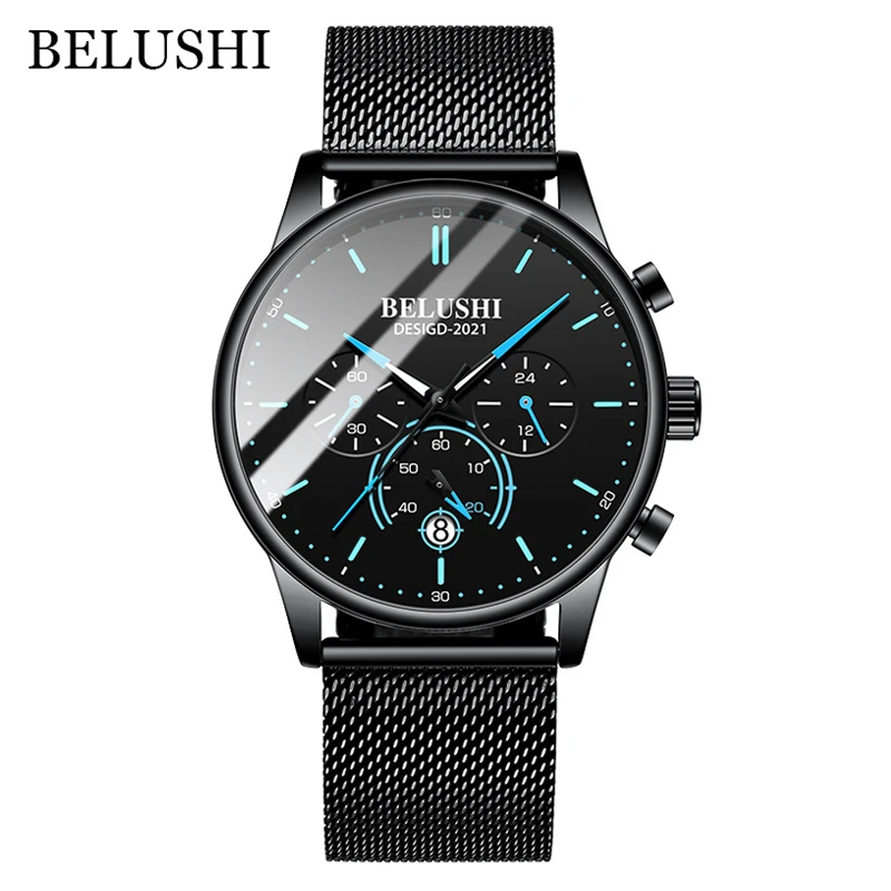 BELUSHI 2021 New Fashion Mens Watches Top Luxury Brand Sport Quartz Luminous Waterproof Chronograph Wristwatch Mens Watches