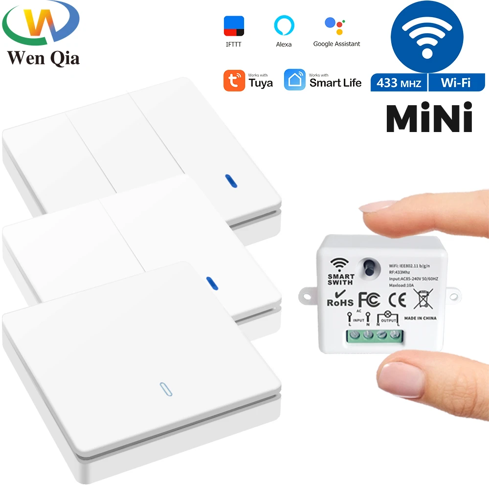 WIFI Mini Light Switch Tuya Smart Home APP Relay Module 433MHz Wall Panel Wireless Voice Control Timer Google Home Alexa 110220V
