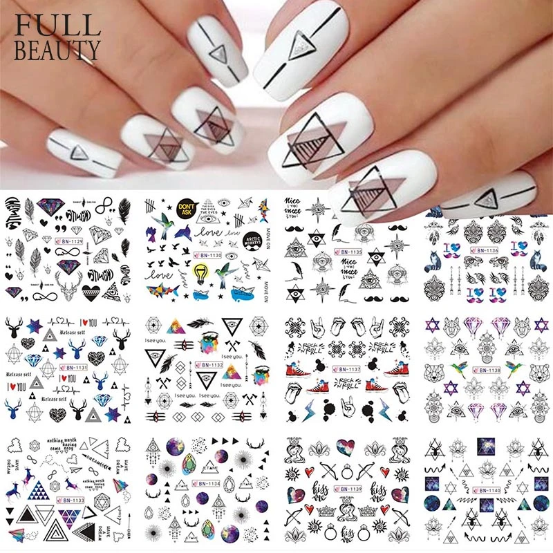 12pcs Geometric Nail Sliders Water Sticker Set Animal Deer Watercolor Ink DIY Manicure Design Nail Art Decals Foil CHBN1129-1140