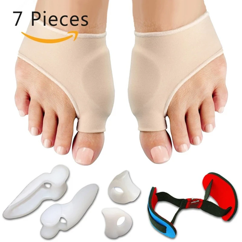 7Pcs/Set Bunion Corrector Gel Pad Stretch Nylon Hallux Valgus Protector Guard Toe Separator Orthopedic Supplies Foot Care Tool